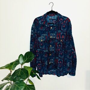 Vintage Mens Mammut Tribal Print Fleece Button up